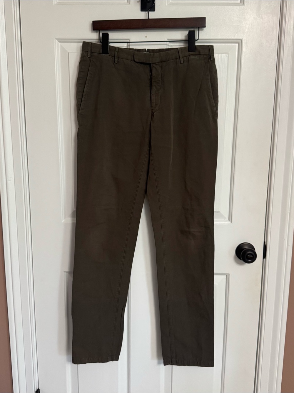 Boglioli Men’s Olive Brown Chinos Flat Front Straight Leg Pants